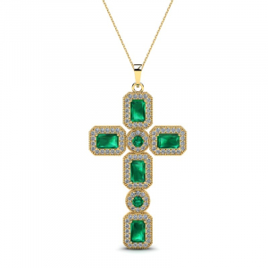 Naszyjnik złoty krzyż z zielonymi cyrkoniami 14kr