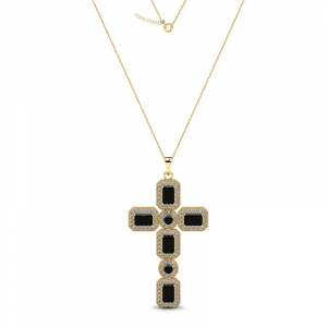 Naszyjnik złoty krzyż z czarnymi cyrkoniami 14kr
