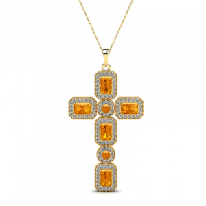 Naszyjnik złoty krzyż pomarańczowe cyrkonie