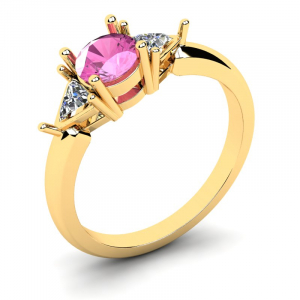 Pierścionek złoty zaręczynowy z różową cyrkonią 
