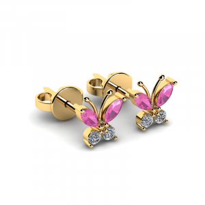 Kolczyki złote różowe motylki dla dziewczynki
