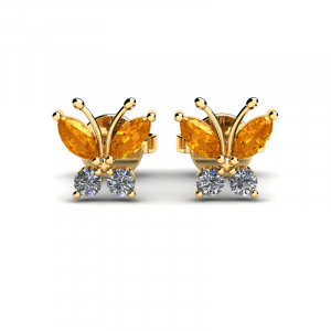 Kolczyki złote cytrynowe motylki dla dziewczynki
