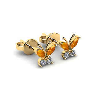 Kolczyki złote cytrynowe motylki dla dziewczynki