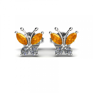 Kolczyki białe złoto motylki pomarańczowe cyrkonie