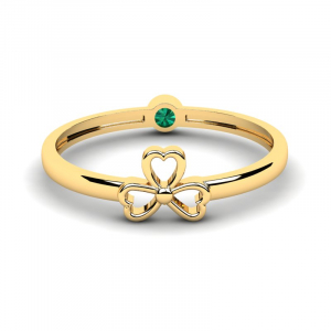 Pierścionek złoty koniczyna z zieloną cyrkonią 