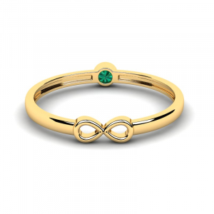 Pierścionek złoty infinity z zieloną cyrkonią