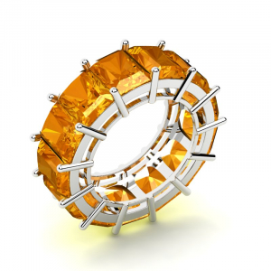 Obrączka białe złoto pomarańczowe cyrkonie 8x6mm