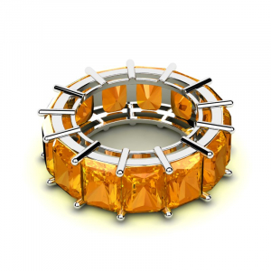 Obrączka białe złoto pomarańczowe cyrkonie 8x6mm