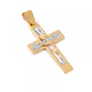 Krzyż złoty z Panem Jezusem dwukolorowy 14kr