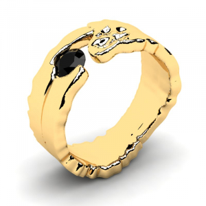 Pierścionek złoty obrączka z czarną cyrkonią