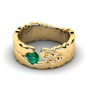 Pierścionek złoty szeroki z zieloną cyrkonią 14kr