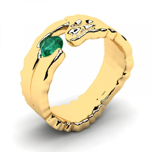 Pierścionek złoty szeroki z zieloną cyrkonią 14kr