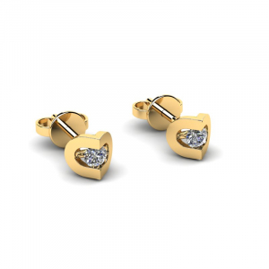 Genuine round white diamond gold stud earrings
