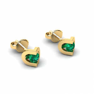 Yellow gold earrings with natural emeralds 0,48ct 
