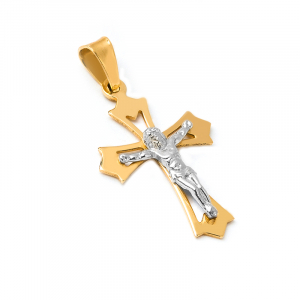 Krzyż złoty dwukolorowy z Panem Jezusem