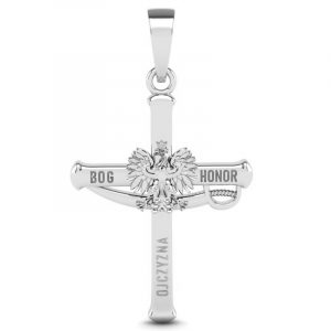 Krzyż białe złoto Bóg Honor Ojczyzna 30mm