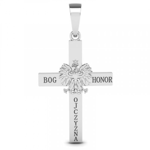 Krzyż białe złoto Bóg Honor Ojczyzna 20mm