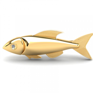 Złota broszka ryba z cyrkonią