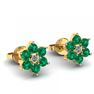 Gold earrings with 0.30ct diamonds and emeralds