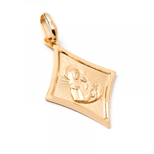 Medalik złoty romb Matka z Dzieciątkiem grawer