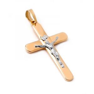 Duży krzyż złoty z Panem Jezusem grawer 14kr