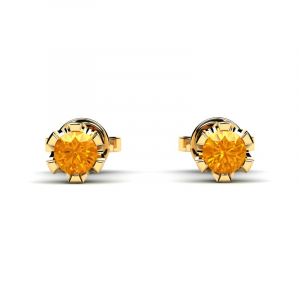 Kolczyki złote klasyczne pomarańczowe cyrkonie 3mm