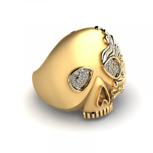 Sygnet złoty czaszka z cyrkoniami grawer