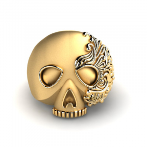Sygnet złoty błyszcząca czaszka grawer
