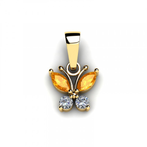 Wisiorek złoty motylek z cytrynami i brylantami