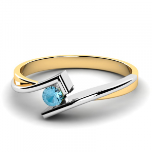 Klasyczny pierścionek złoty z błękitną cyrkonią
