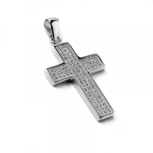 Krzyż srebrny z mnóstwem cyrkonii komunia chrzest
