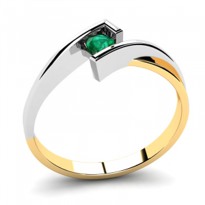 Klasyczny pierścionek złoty z zieloną cyrkonią