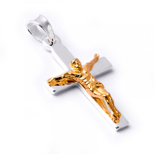 Krzyżyk srebrny ze złotem z panem jezusem