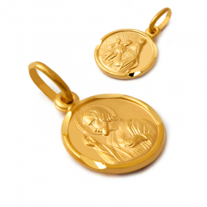 Medalik złoty z panem jezusem i matką z dzieckiem