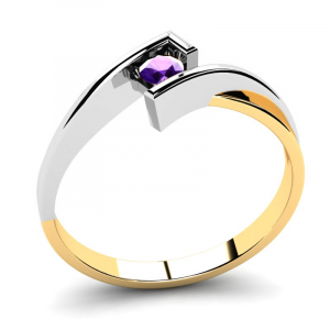 Klasyczny pierścionek złoty z fioletową cyrkonią