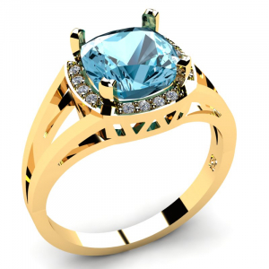 Pierścionek złoty z błękitną cyrkonią na zaręczyny 